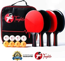PING PONG PADDLE SET By TOUGHITO Set of 4 Premium Pro Paddles 8 Balls Carry Bag