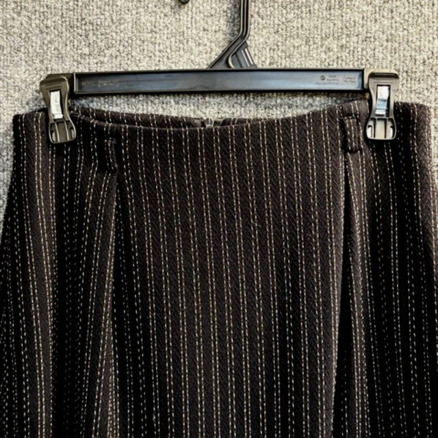 Dana Buchman Wool Blend Skirt Womens 10 Black Beige Dbl Pin Stripe Pockets Midi - Image 2 of 4
