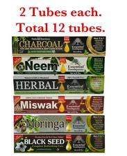 Toothpaste MIX "NEEM MISWAK HERBAL CHARCOAL MORINGA BLACK-SEEED"Essential Palace