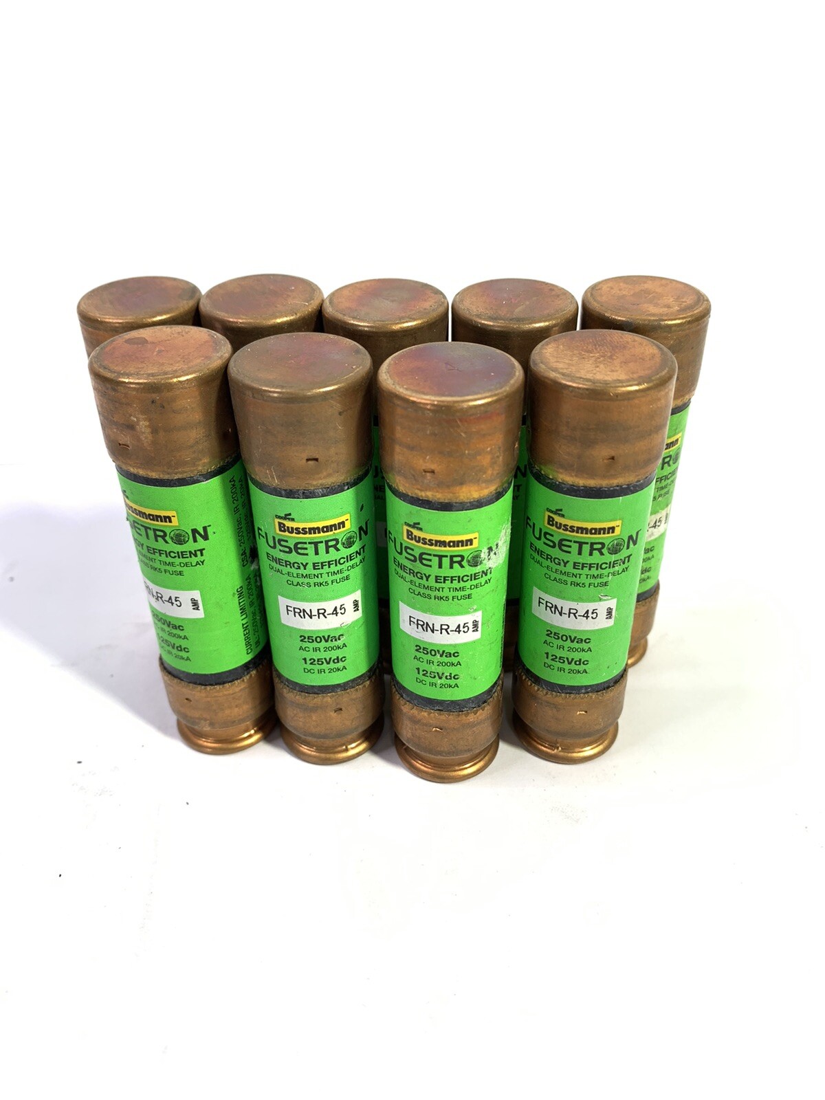 Qty-9 NOS Bussmann Fusetron FRN-R-45 Time Delay Dual Element 250V-45 Amp Fuse