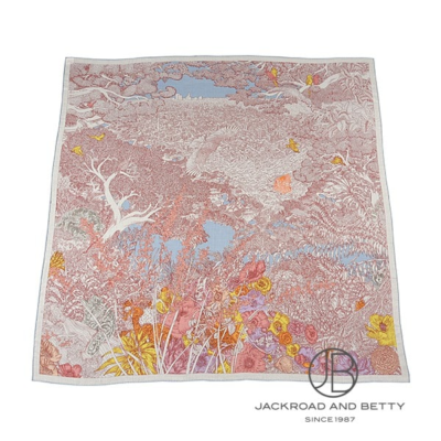 HERMES Carré 140 Retour a la Nature Cashmere Silk Scarf Pink Blue