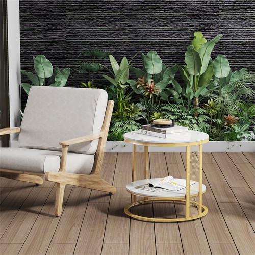 Glossy Marble Coffee Table Gold Grid Frame Accent Leisure End Table Nighstand - Picture 6 of 14