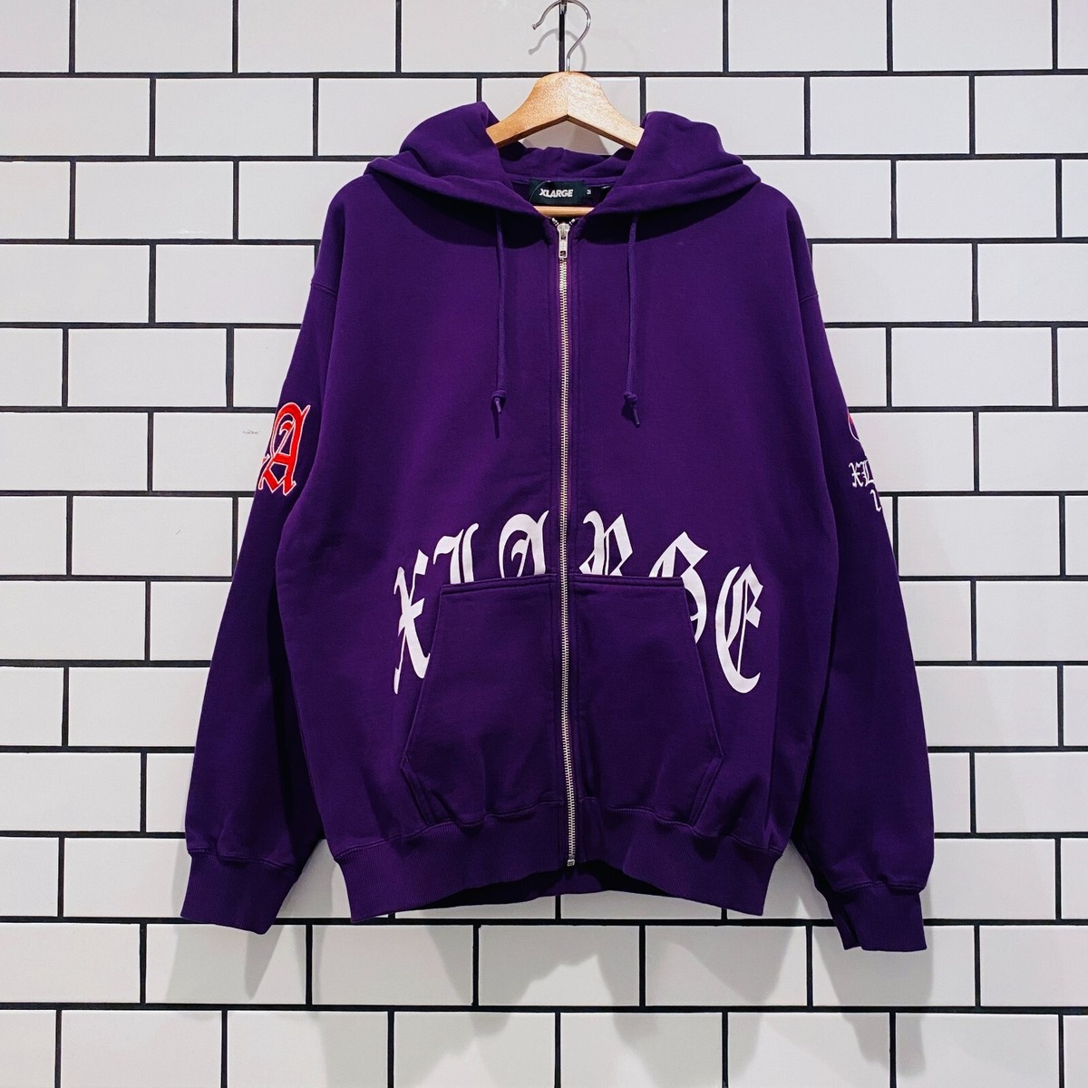 XLARGE OLD ENGLISH LOGO ZIP HOODED SWEATSHIRT PURPLE | eBay