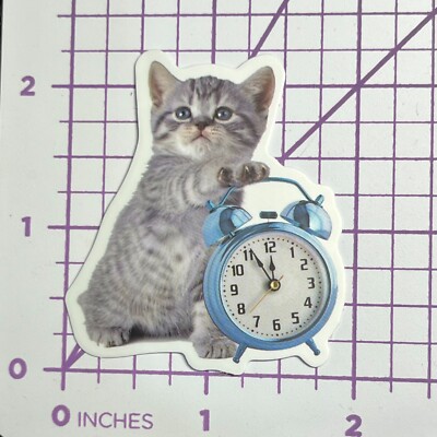 Alarm Clock Grey Striped Kitten - Vinyl Sticker Decal Sticker Bomb Humor Funny