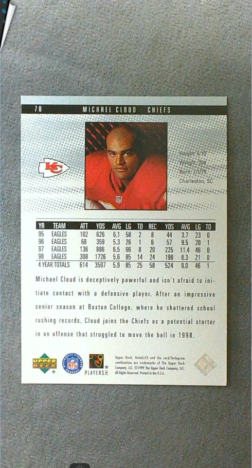 1999 Upper Deck HoloGrFX #78 Michael Cloud RC Chiefs - Image 2 of 2