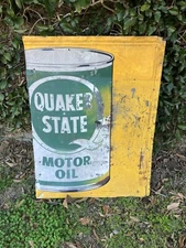 Quaker State Oil Advertising Sign Tin Litho Pressed Metal Letters 28”x 37” 1950s