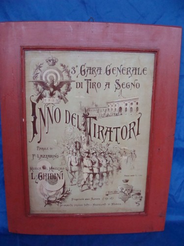 INSEGNA CARTACEA SU TAVOLA INNO DEI TIRATORI GHIDINI 1898 TORINO TIRO A SEGNO