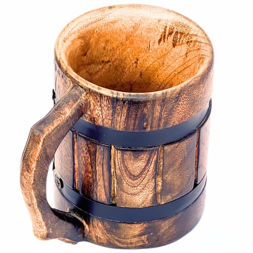 Antique Wooden Hand Carved Coffee Mug Rustic Medieval Tankard Groomsmen Gift - Picture 6 of 6