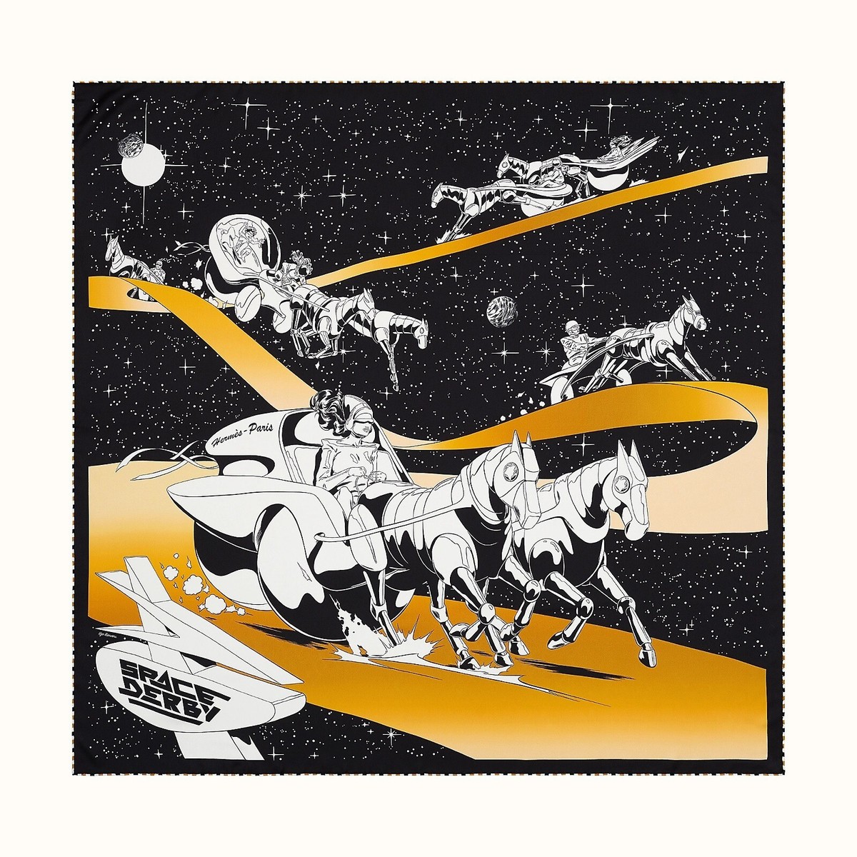 Hermes Scarf Space Derby by Ugo Bienvenu Excellent GIFT IDEA! | eBay