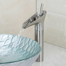 Brushed Nickel Bathroom Vessel Sink Basin Faucet Waterfall Spout Mixer Tap