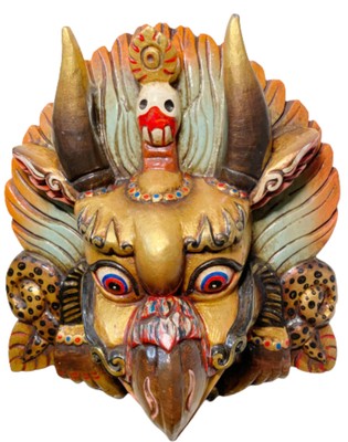 QT S Hand Crafted Wooden Garuda Hindu and Buddhists Asian Mask Tibetan Nepal ...