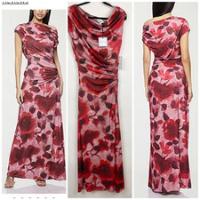 Premiere Amour Floral Maxi Dress 18 One shoulder Ruched red burgundy Pink Nwt