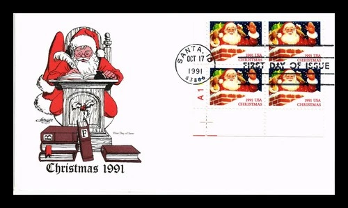 US COVER CHRISTMAS SANTA CLAUS IN CHIMNEY FDC PLATE BLOCK ARTMASTER