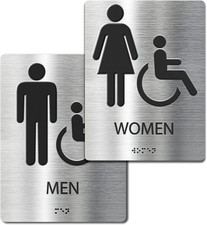 Ada-Mark Modern Restroom Sign for Business - 2PK ADA Compliant Braille Bathroom