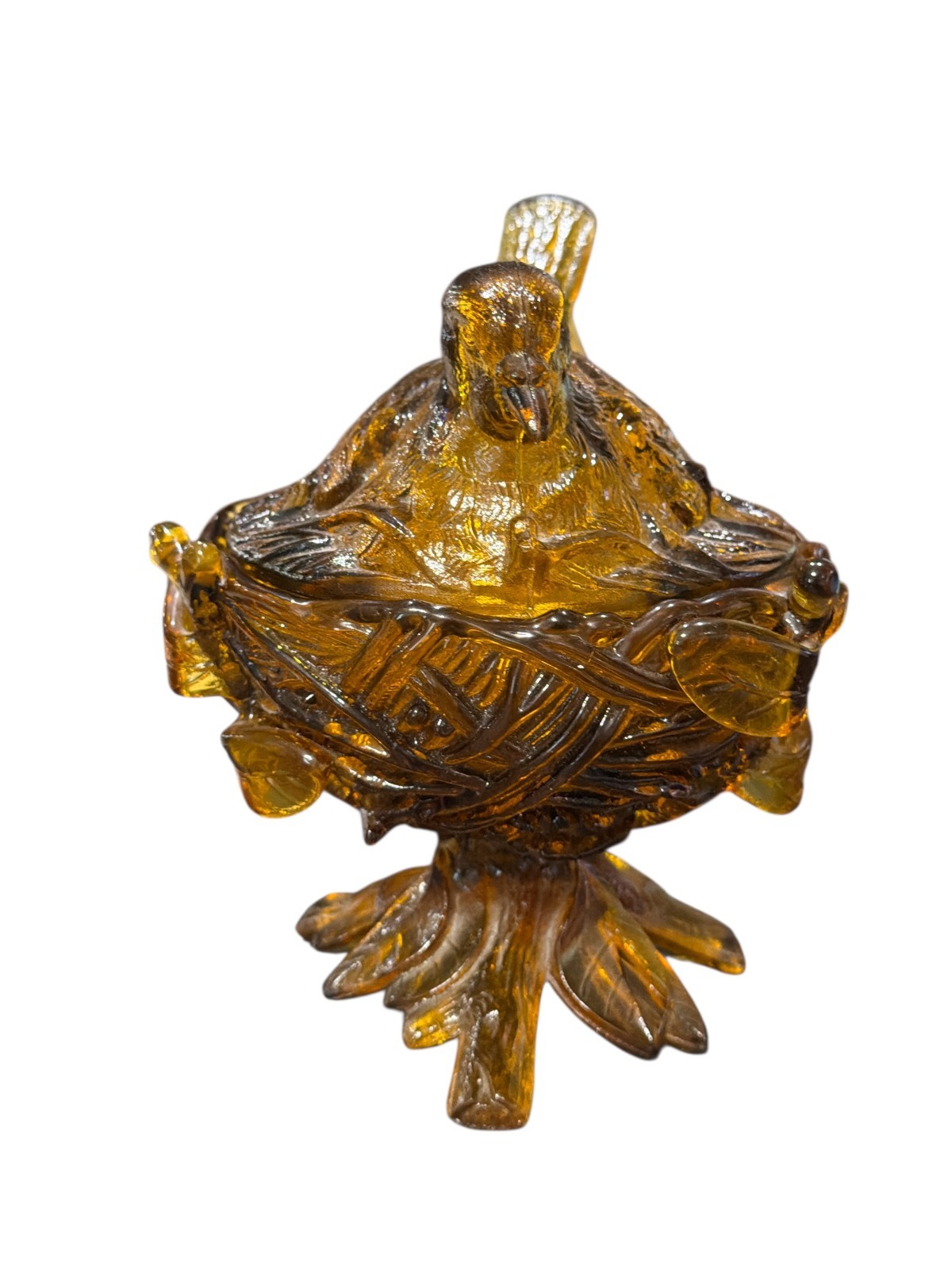VTG Westmoreland amber bird nesting candy dish  READ