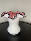 Fenton Black Rose Crest Vase
