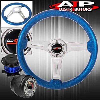 Blue Quick Release + Metallic Ocean Blue Steering Wheel + Hub For 89-05 Eclipse