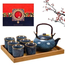 Layhit Japanese Tea Set Asian Tea Set for Adults with 1 Teapot 6 Tea Cups 1 Tea