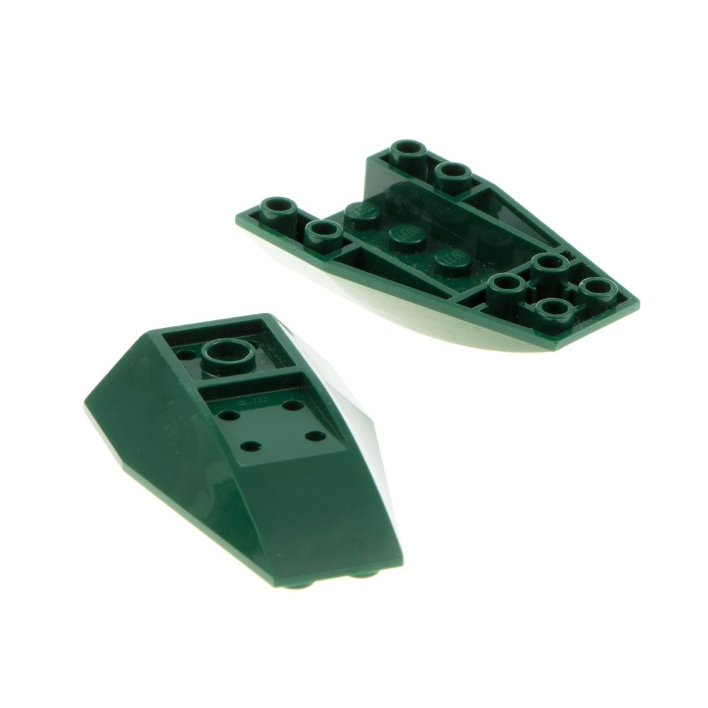 2X Lego Roof Brick 6X4X1 Dark Green Inverted Curved Wedge Sloped 43713