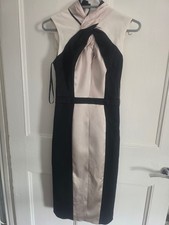 Karen Millen STUNNING BLACK/MINK SATIN LOOK BODYCON/WIGGLE DRESS UK 8