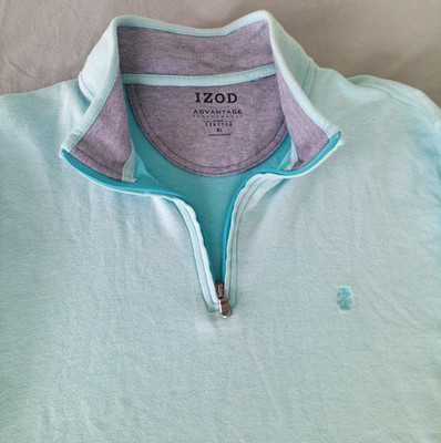 IZOD ADVANTAGE PERFORMANCE MEN'S SHIRT 1/4 ZIP LONG SLEEVE AQUA BLUE XL A052