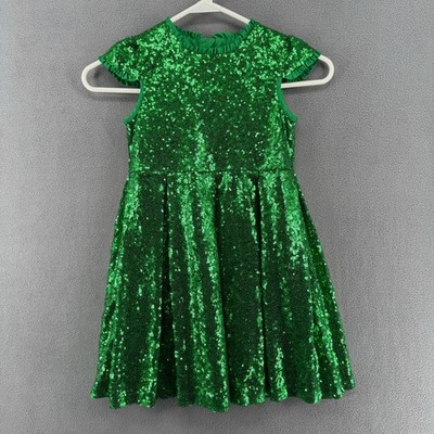 Holly Hastie London Dazzle Sequin Girls Party Dress Emerald Green 6 Fit Flare