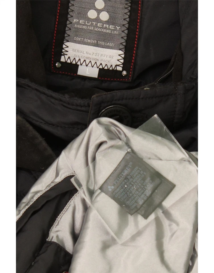 PEUTEREY Hombres Chaqueta Acolchada con Capucha Reino Unido 40 Grande Negra Poliamida BL02 Foto 3 de 3