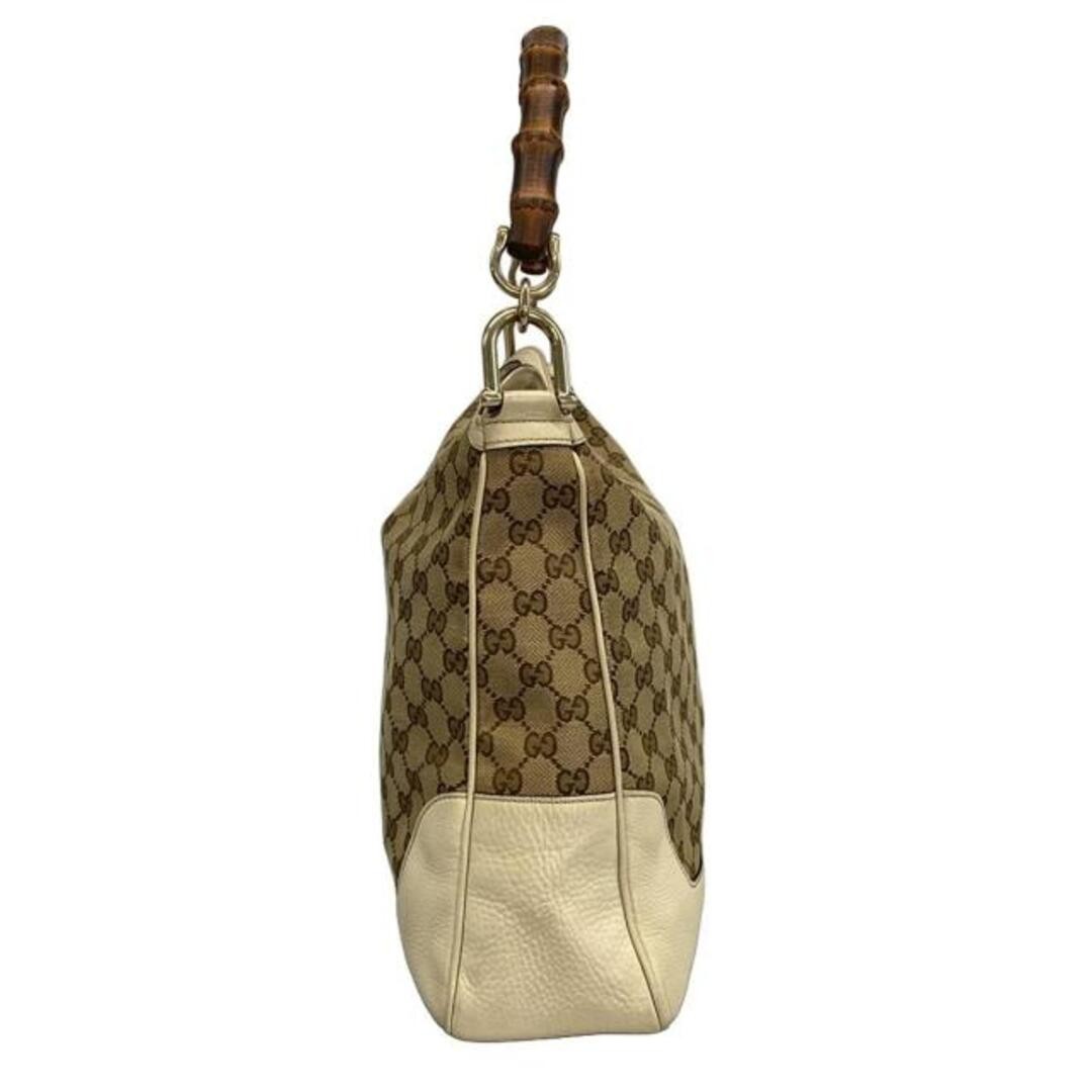 Gucci GG Canvas Bamboo Handbag Ivory Dark Brown Beige Leather Used thumbnail 3