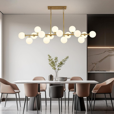 Elegant 16-Light Mid Century Modern Brass Chandelier for Dining & Kitchen
