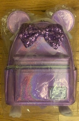 Loungefly Disney Minnie Mouse Purple Holographic + Sequin Bow Mini Backpack Loungefly Disney Minnie Mouse Purple Holographic Sequin Bow  main image 3