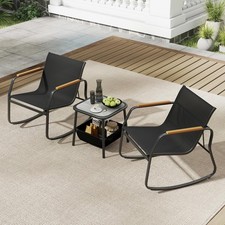 3PCS Outdoor Rocking Bistro Set Rocking Chairs & Side Table with Storage Basket