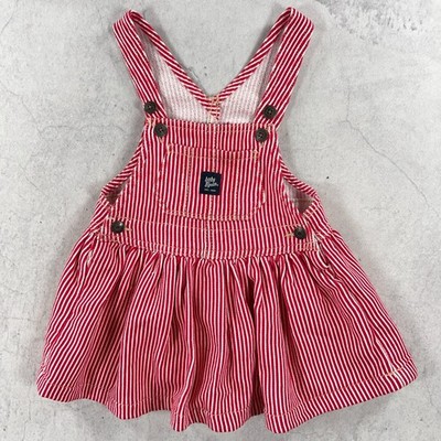 OshKosh B'gosh Trägerhose Latzhose Kleid Baby 18 Monate rot & weiß gestreift Denim