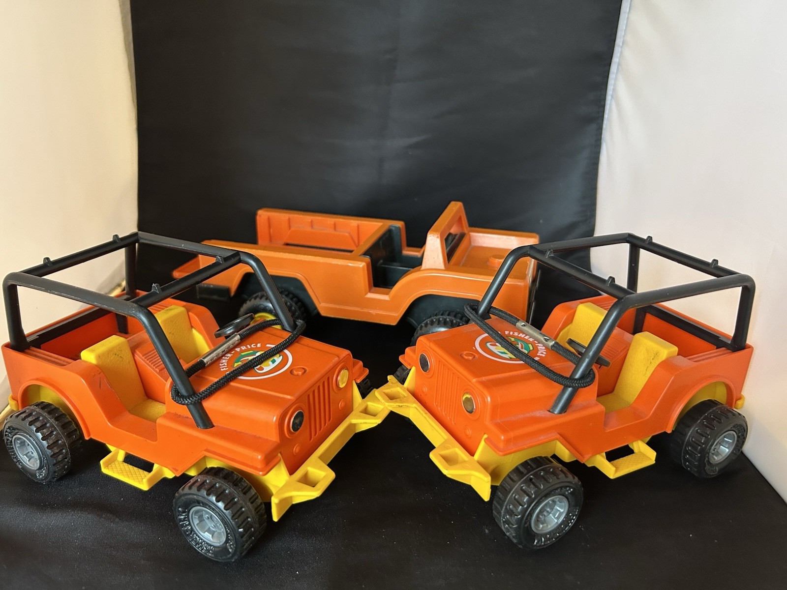 2 Vintage Fisher Price Adventure Jeep & A Husky Helper Jeep
