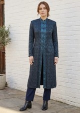 Vintage R M Richards Women s 10 Teal Satin Brocade Jacquard Duster Coat 90s