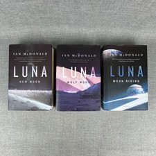 Ian McDonald Luna Trilogy 1st US Ed Hardcover Set New Moon Wolf Moon Moon Rising