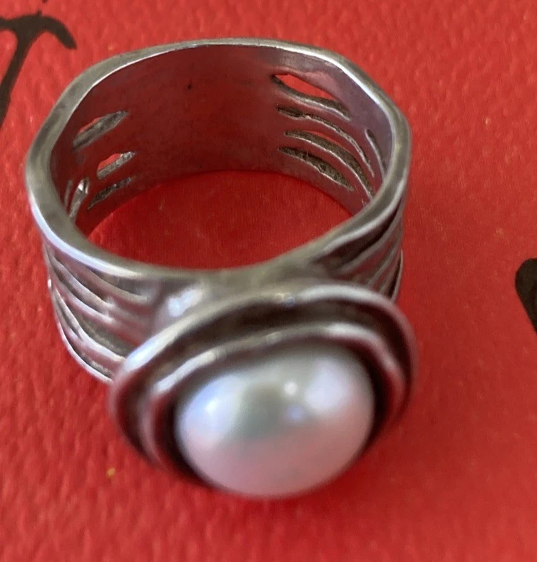 DIDAE ISRAEL MODERN STERLING SILVER 925 & PEARL WOMENS RING SIZE 7 / 9.6gr - Image 2 of 4