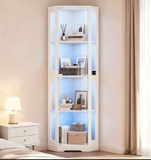 A Single-Door Corner Glass Display Cabinet In White Gloss