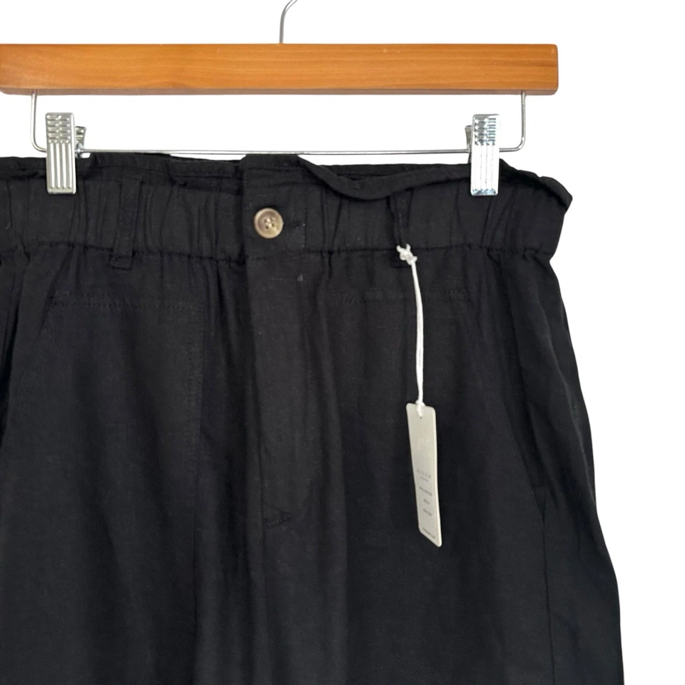 Pantalones cortos de tiro alto Risen Los Angeles para mujer mezcla de lino talla mediana negros Foto 3 de 4