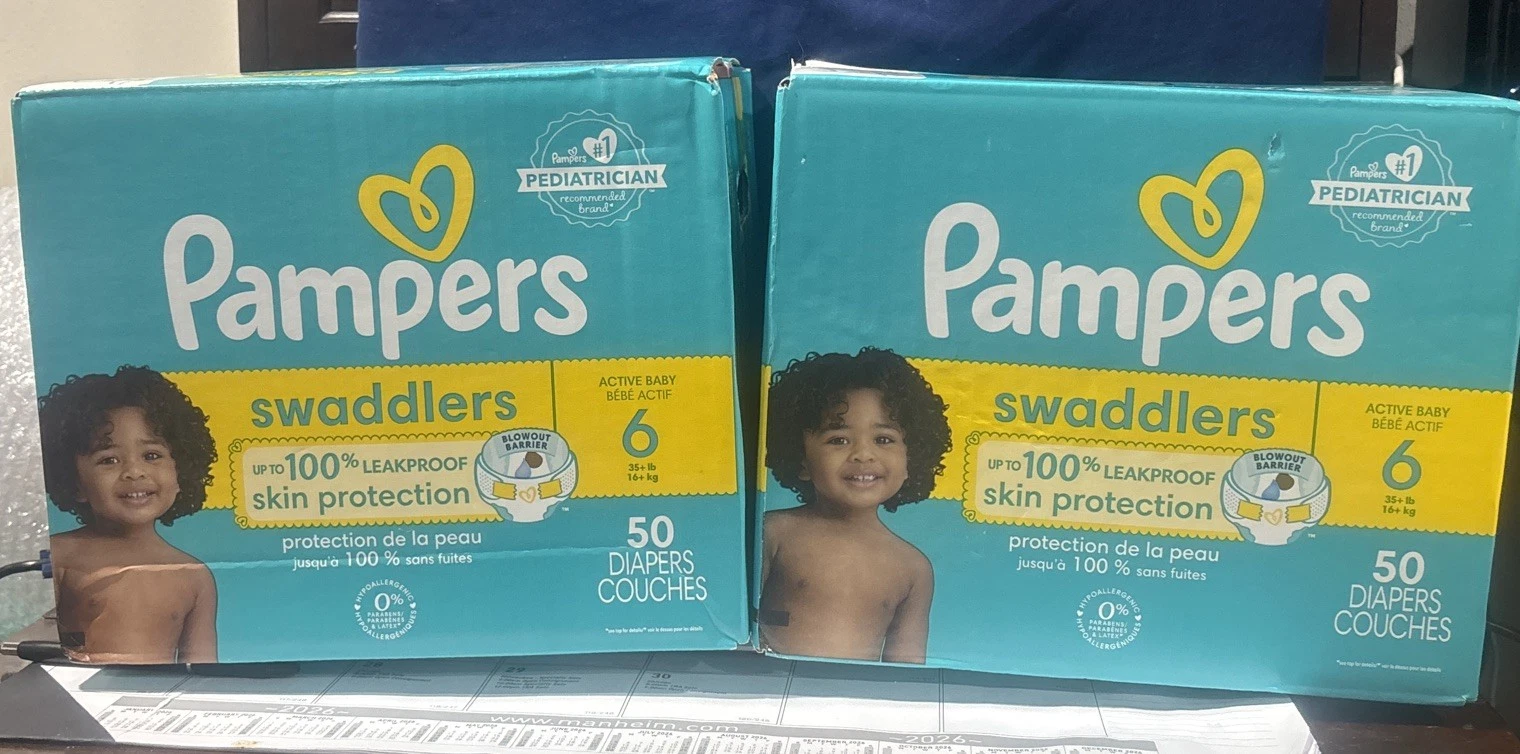 2 Boxes Of Pampers Swaddlers Diapers, Size 6 (23-44 lbs), 50 Count 100 Total