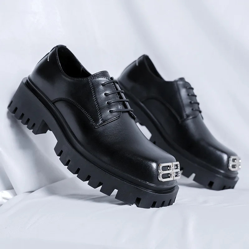 Mens Casual Leather Derby Lace Up Party Square Toe Trendy Shoes