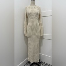 Nasty Gal Long Sleeve Open Back Crochet Maxi Beach Dress Size L Boho Chic Resort