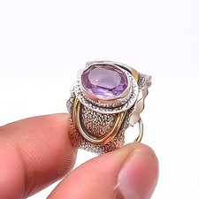 Purple Amethyst 925 Sterling Silver Designer Handmade Oxidised Ring S.7 R48