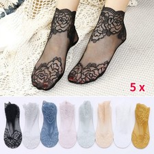 5X Women Lace Mesh Socks Ankle Summer Sheer Splice Floral Non-slip Thin Footsie