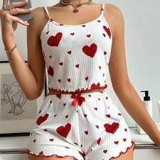 Women's Pajama Set Print Tank Top Shorts Soft Casual Summer Sleepwear Cute