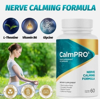 - 60 Vegan Capsules, CalmPro 5 GMO-Free Nerve Calming Formula 1 Month Supply
