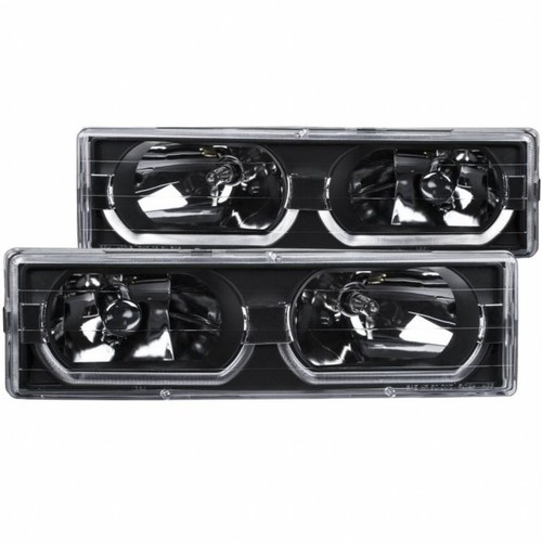 ANZO For Chevy C3500/K3500 1988-2000 Crystal Headlights Black w/ Low - Brow - Picture 3 of 4