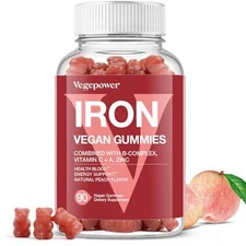 Vegan Iron Gummies Supplement - with Vitamin C, A, B-Complex, Folate, Zinc for -