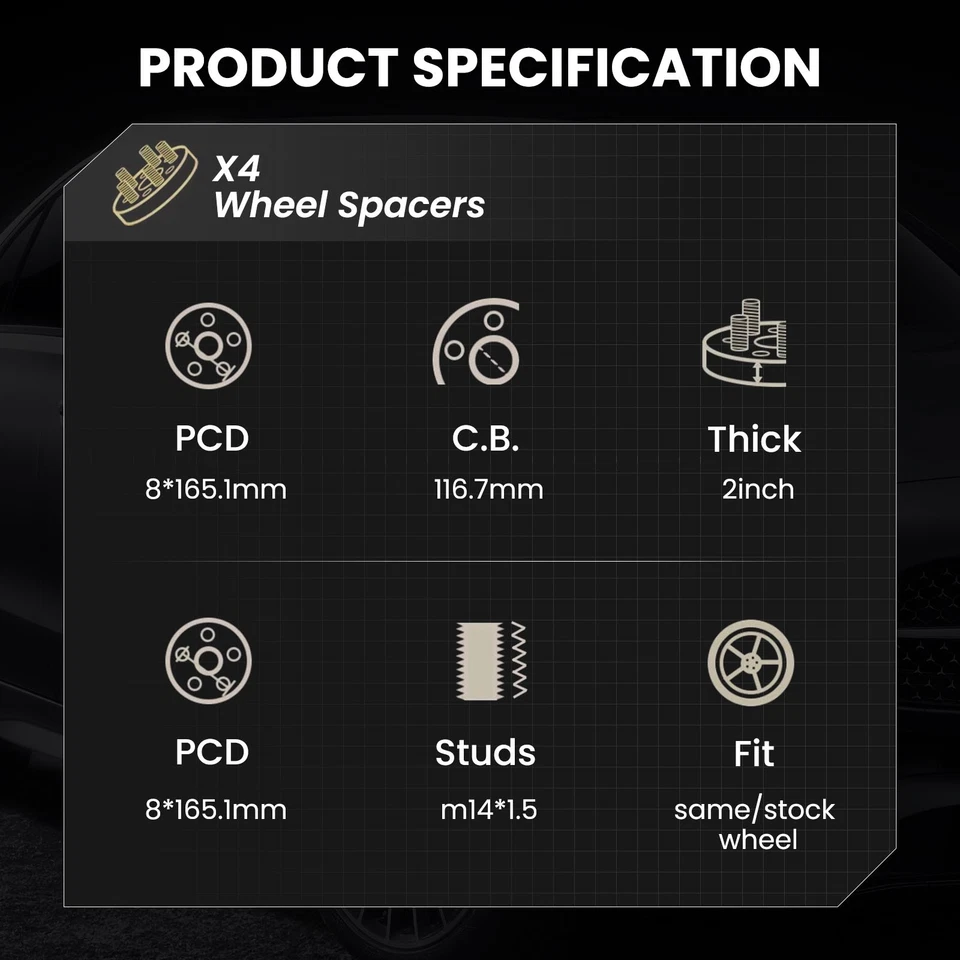 4PCS 2" 8x6.5 Hubcentric Wheel Spacers 14x1.5 For 07-10 Chevy Silverado 3500 HD - Image 2 of 4