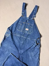 Round House Brand Overalls Mens 44x32 (44x30.5) Denim Bib USA Dark Wash Vintage