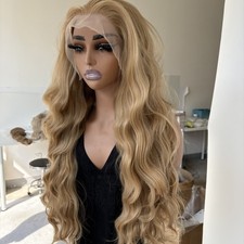 Lace Frontal Wig Synthetic Hair Heat Resistant Ash Blonde Long Wavy